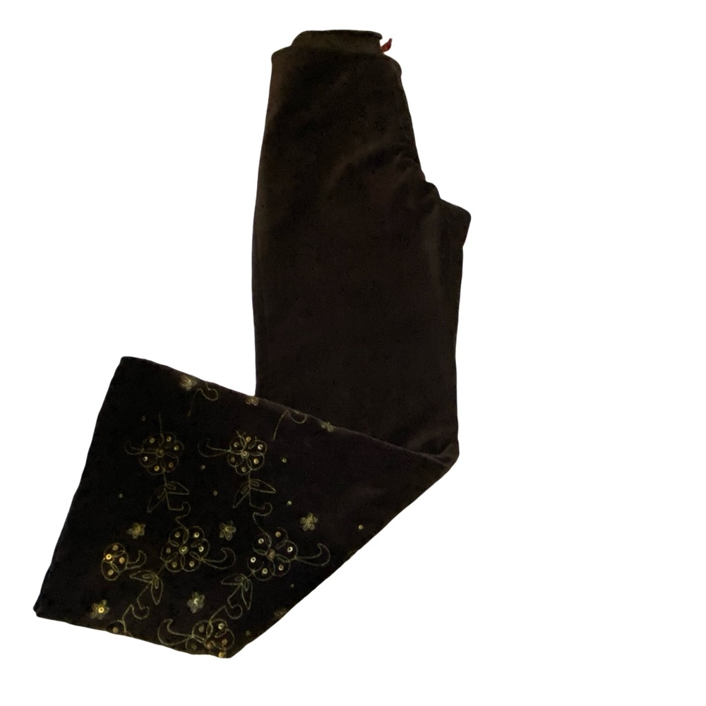 April Cornell Dark Brown Velvet Gold Sequin Embroidery Wide Flare Pants.Size S/M